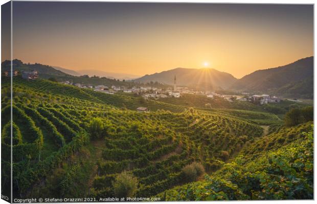 Prosecco Hills, vineyards and Guia village at dawn. Canvas Print by Stefano Orazzini