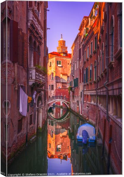 Venice cityscape, canal and bridge. Italy Canvas Print by Stefano Orazzini