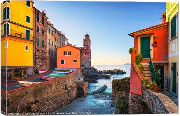 Tellaro village street and sea. Liguria Canvas Print by Stefano Orazzini