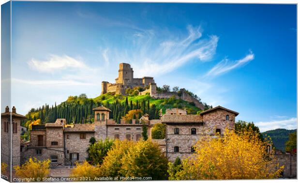 Assisi town and Rocca Maggiore fortress. Umbria, Italy. Canvas Print by Stefano Orazzini