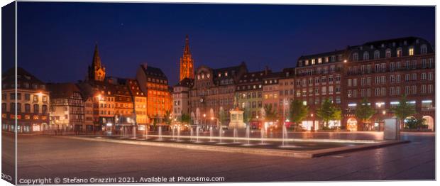 Strasbourg, evening in Kleber square. Cathedral on background Canvas Print by Stefano Orazzini