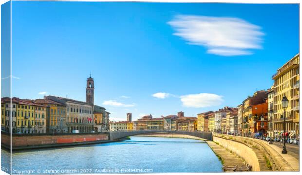 Pisa, Arno river, Ponte di Mezzo bridge. Tuscany, Canvas Print by Stefano Orazzini