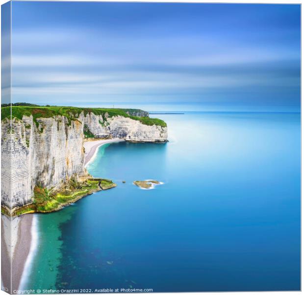 Etretat, cliff and beach. Aerial view. Normandy, France Canvas Print by Stefano Orazzini
