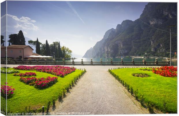 Gardens on the lake. Riva del Garda, Italy Canvas Print by Stefano Orazzini