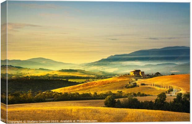 Tuscany spring, rolling hills at sunset. Italy Canvas Print by Stefano Orazzini