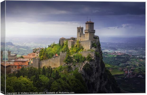 San Marino, Guaita tower on the Titano mount and panoramic view  Canvas Print by Stefano Orazzini