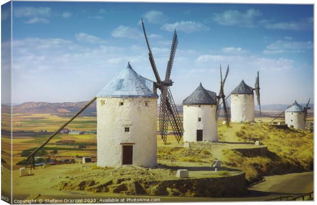 Don Quixote windmills in Consuegra. Castile La Mancha, Spain Canvas Print by Stefano Orazzini