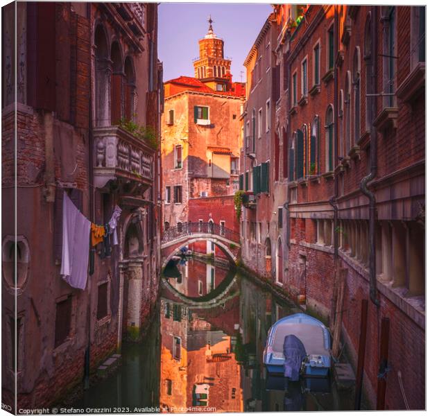 Venice cityscape, buildings, canal and bridge. Italy Canvas Print by Stefano Orazzini