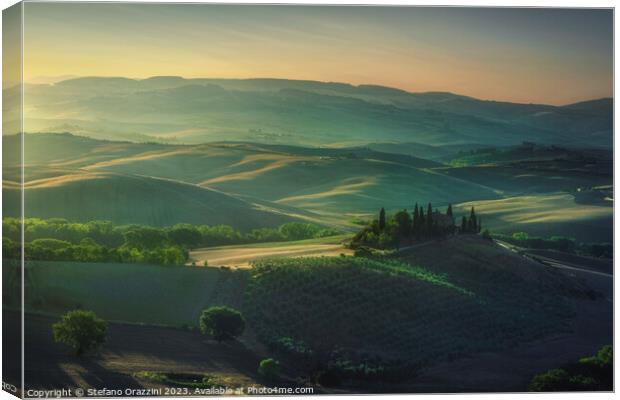 The landscape of the Val d'Orcia at dawn. Tuscany Canvas Print by Stefano Orazzini