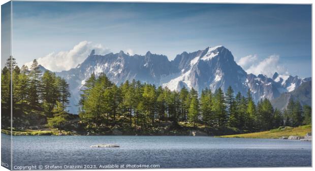 The Arpy Lake and the Mont Blanc massif in the background. Aosta Canvas Print by Stefano Orazzini