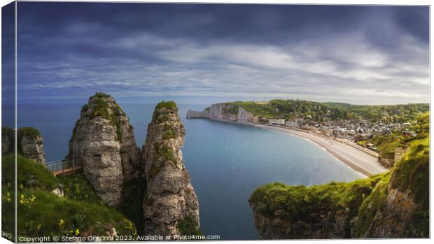 Etretat village. Aerial view from the cliff. Normandy, France. Canvas Print by Stefano Orazzini