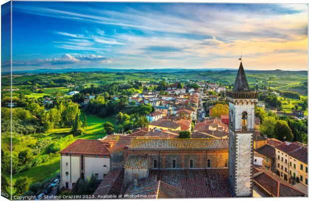 Vinci village, Leonardo birthplace, and the bell tower. Italy Canvas Print by Stefano Orazzini