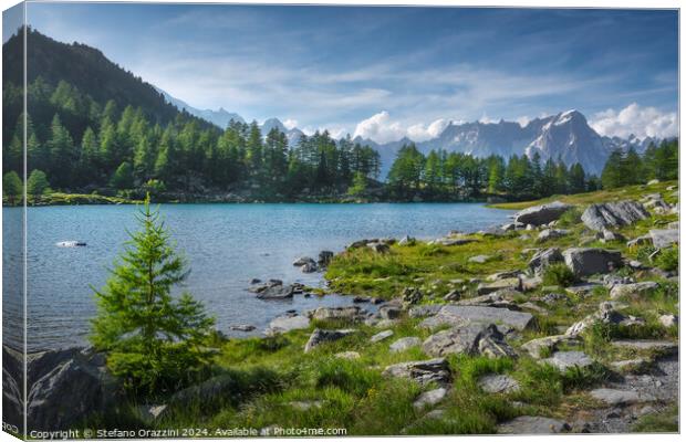 Lake Arpy and the Mont Blanc massif. Aosta Valley Canvas Print by Stefano Orazzini