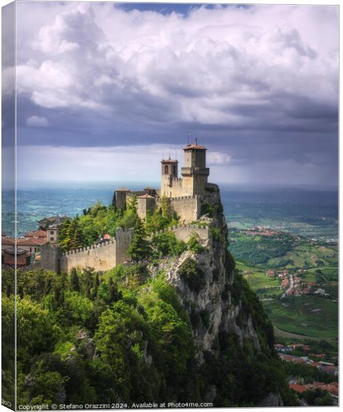 San Marino, Guaita tower on the Titano mount and view of Romagna Canvas Print by Stefano Orazzini