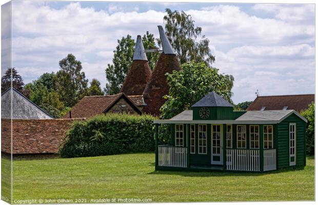 Oast House and Cricket Pavilion Canvas Print by John Gilham