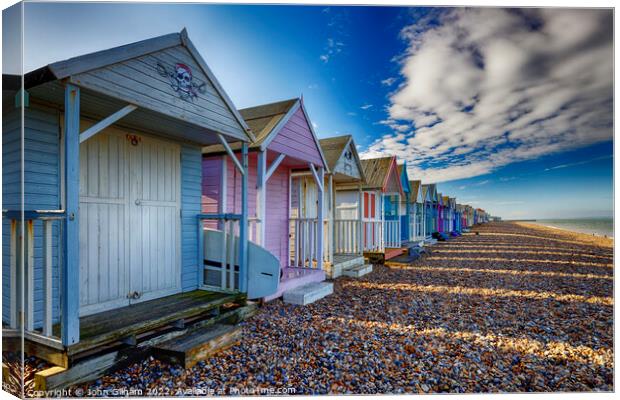 Pirate Huts on the beach, Herne Bay, Kent Canvas Print by John Gilham