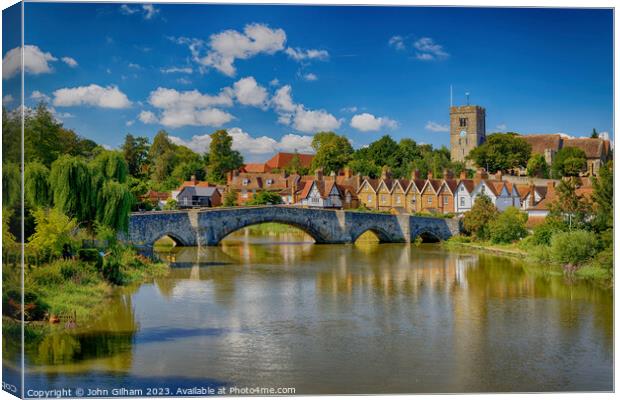 The Church and Bridge over the river Medway at Aylesford in Kent England UK Canvas Print by John Gilham