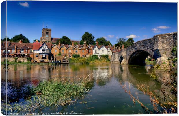 Aylesford Bridge over the river Medway with the Church and village in Kent England UK Canvas Print by John Gilham