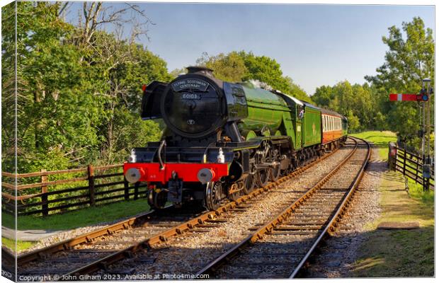 Flying Scotsman 60103 Steam Loco and carriages approaching Kingscote Station on the Bluebell Line in WestSussex England UK Canvas Print by John Gilham