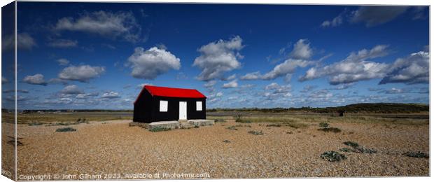 Red Roofed Hut at Rye Harbour Canvas Print by John Gilham