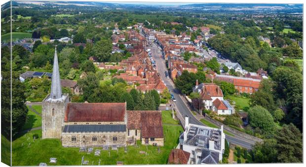Aerial view of West Malling Church and High Street Canvas Print by John Gilham