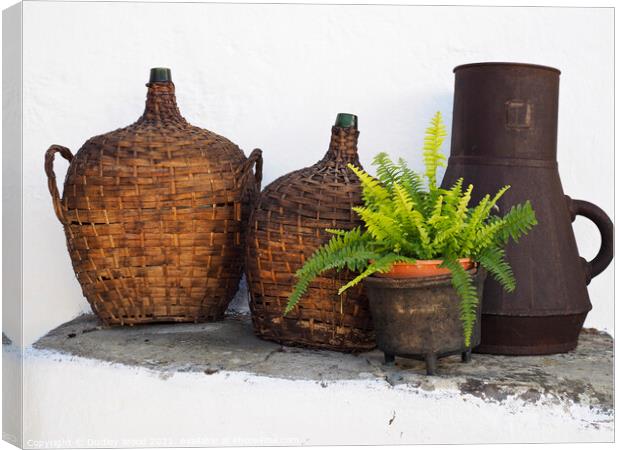 Rustic Portuguese Wine Bottles Canvas Print by Dudley Wood