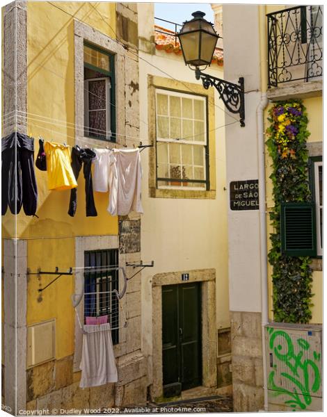 Alfama back street  Canvas Print by Dudley Wood