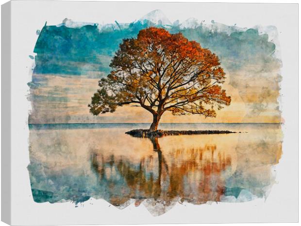 Lone Tree At Sunset Canvas Print by Artificial Adventures