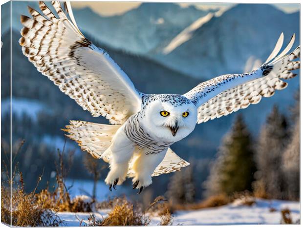 Snowy Owl In Flight Canvas Print by Artificial Adventures
