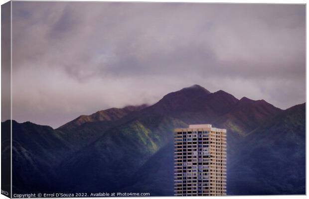 HIghrise Tower against the Wa'ahila Ridge Canvas Print by Errol D'Souza