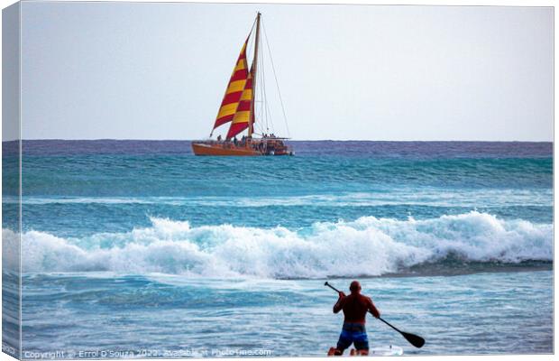 Paddleboarder and Sailboat Canvas Print by Errol D'Souza