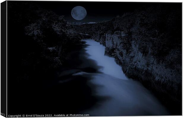 Full moon rising over Huka Falls in Taupo, New Zealand Canvas Print by Errol D'Souza