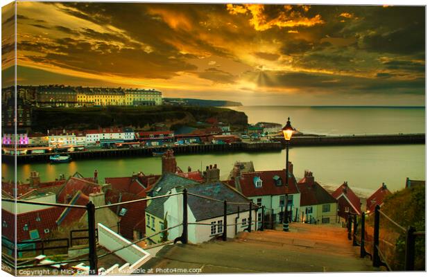 Sunset at the top of the famous 199 steps at Whit Canvas Print by Mick Evans