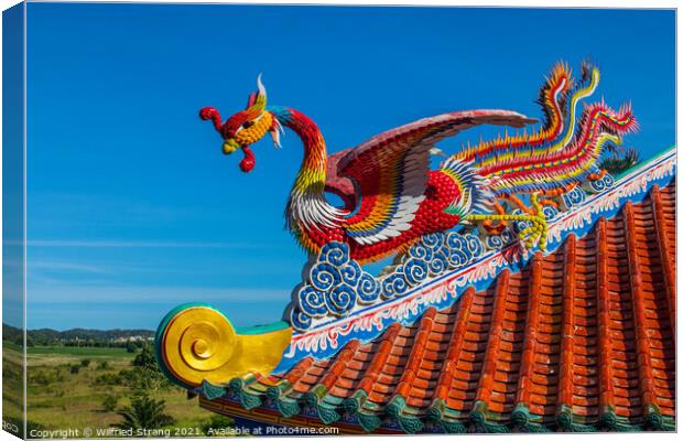 Dragon Sculpture on a roof at a Chinese Temple in Thailand Asia Canvas Print by Wilfried Strang