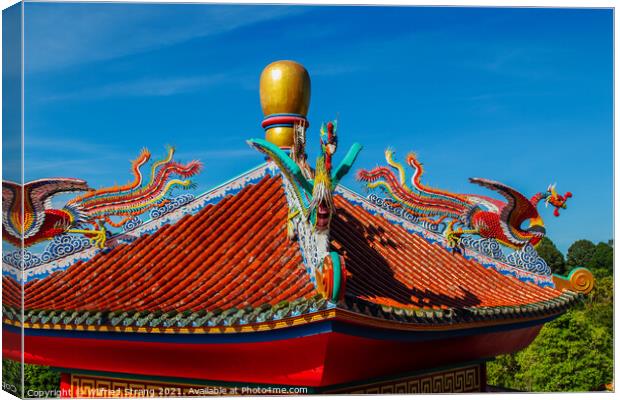 Chinese dragon statue on a roof of a temple Canvas Print by Wilfried Strang