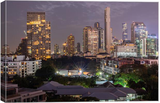 Bangkok Metropolis Thailand Asia, view to the cityscape in the Night Canvas Print by Wilfried Strang