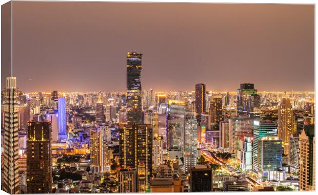 Bangkok Metropolis Thailand Asia, view to the cityscape in the Night Canvas Print by Wilfried Strang