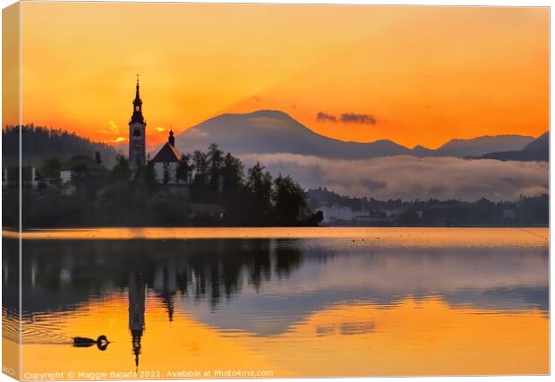 Sunset at Lake Bled, Slovenia Canvas Print by Maggie Bajada
