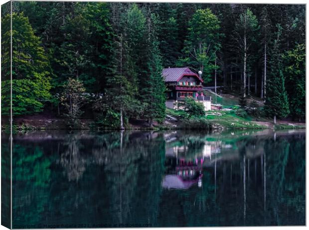 Scenery Lake house in Fusine, Italy. Canvas Print by Maggie Bajada