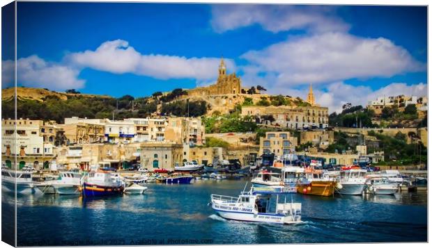 Blue sea with boats in a Harbour Marina of the Mal Canvas Print by Maggie Bajada