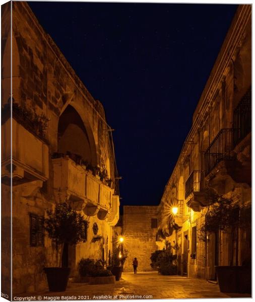 Narrow Street by Night under the stars, Gozo, Malt Canvas Print by Maggie Bajada