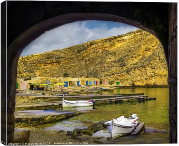 Picturesque framed Inland Sea at Dwejra, Gozo, Mal Canvas Print by Maggie Bajada