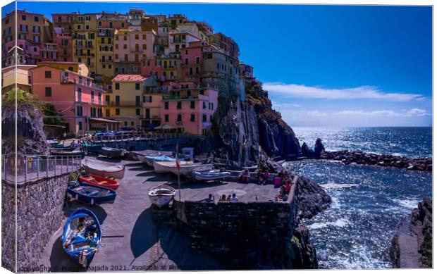 Picturesque Colorful Village of Manarola, Cinque T Canvas Print by Maggie Bajada