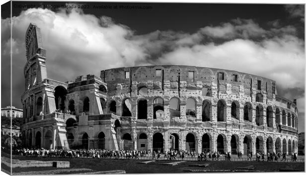 Dramatic Building in Monochrome of Colosseum, Rome Canvas Print by Maggie Bajada