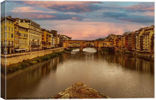 Famous Bridge of Ponte Vecchio of Florence, Italy. Canvas Print by Maggie Bajada