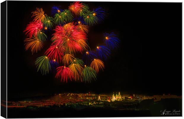 Colorful balls of Fireworks - Celebrations. Canvas Print by Maggie Bajada