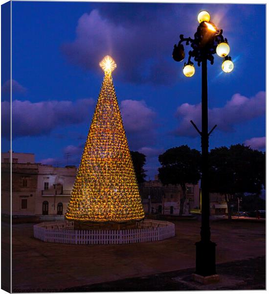 Colorful Christmas Tree with Lampost. Canvas Print by Maggie Bajada
