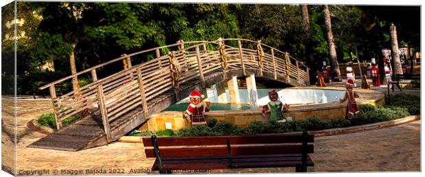 Christmas decorations - Wooden Bridge in a Garden. Canvas Print by Maggie Bajada