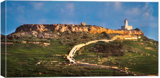 Landscape of Gozo Hill walking towards the White L Canvas Print by Maggie Bajada