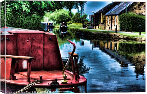 Red canal Barge Canvas Print by Tim Shaw